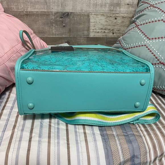 NEW nanette lepore Arianna clear logo satchel with solid wristlet Teal SALE - Picture 6 of 9